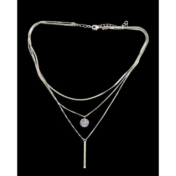 Elegant Minimalist Silver Tone Multilayer Charm Necklace - Picture 1 of 10